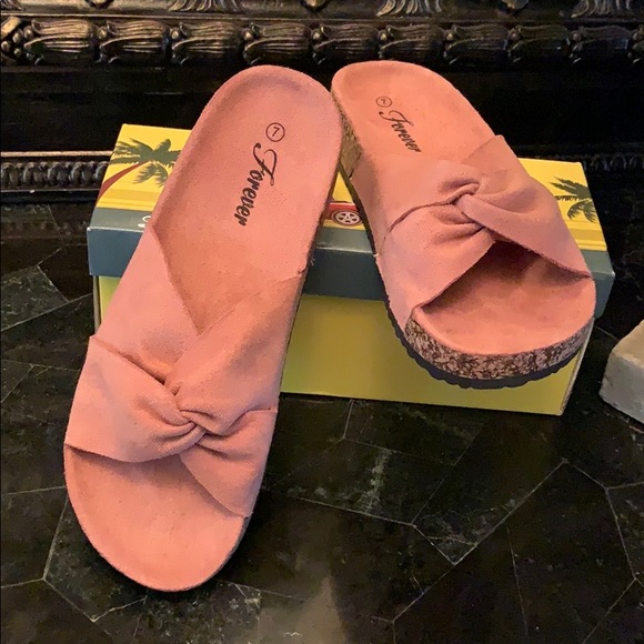 Forever 21 Shoes - New Rose Colored Cork Vegan Suede Slides